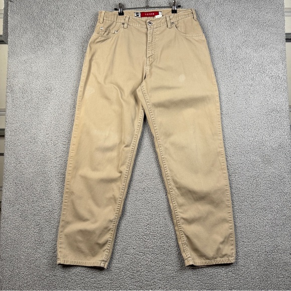 Levis Jeans Mens Size 33x32 Beige Khaki Silverman Vintage Y2K Loose Fit Straight - Picture 1 of 14